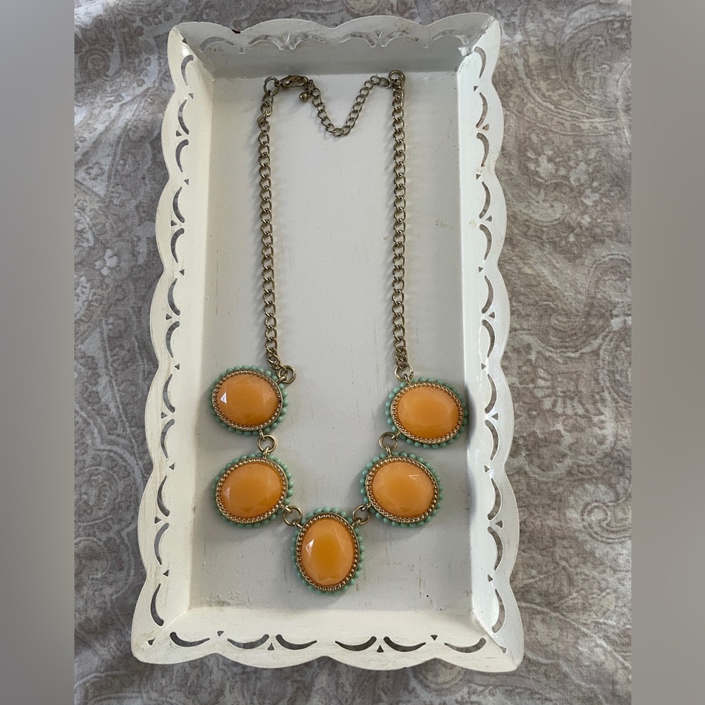 Tangerine + turquoise colored stones 16.5” chain